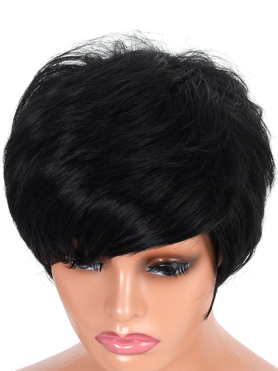 Women's Clothing Accessories | Synthetic Wigs Black Side Parting Heat Resistant Fiber Short Wig For Women - CQ00605