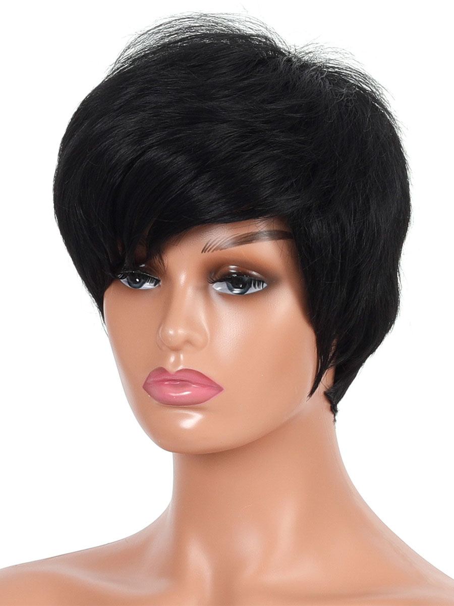 Women's Clothing Accessories | Synthetic Wigs Black Side Parting Heat Resistant Fiber Short Wig For Women - CQ00605