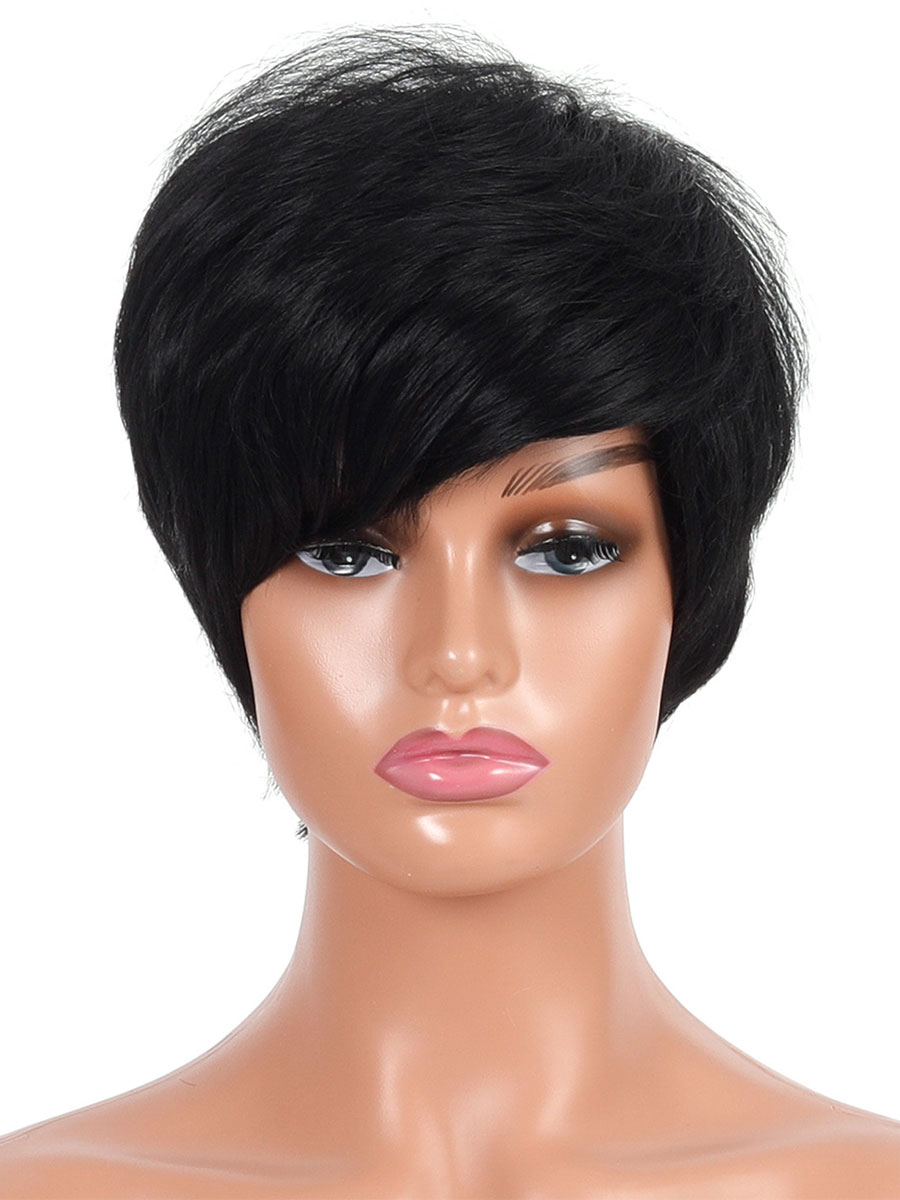 Women's Clothing Accessories | Synthetic Wigs Black Side Parting Heat Resistant Fiber Short Wig For Women - CQ00605