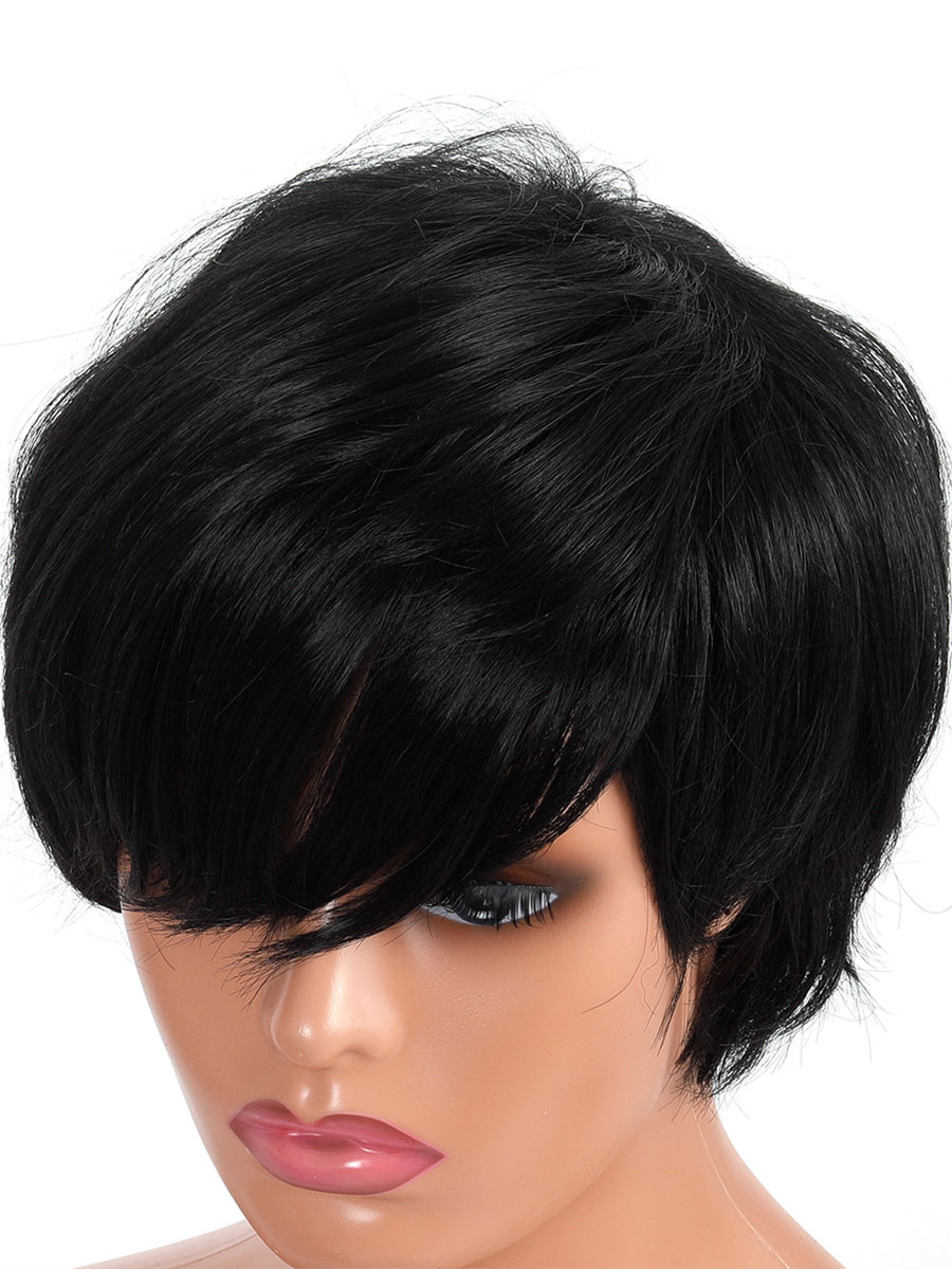 Women's Clothing Accessories | Synthetic Wigs Black Side Parting Heat Resistant Fiber Short Wig For Women - ZE98024