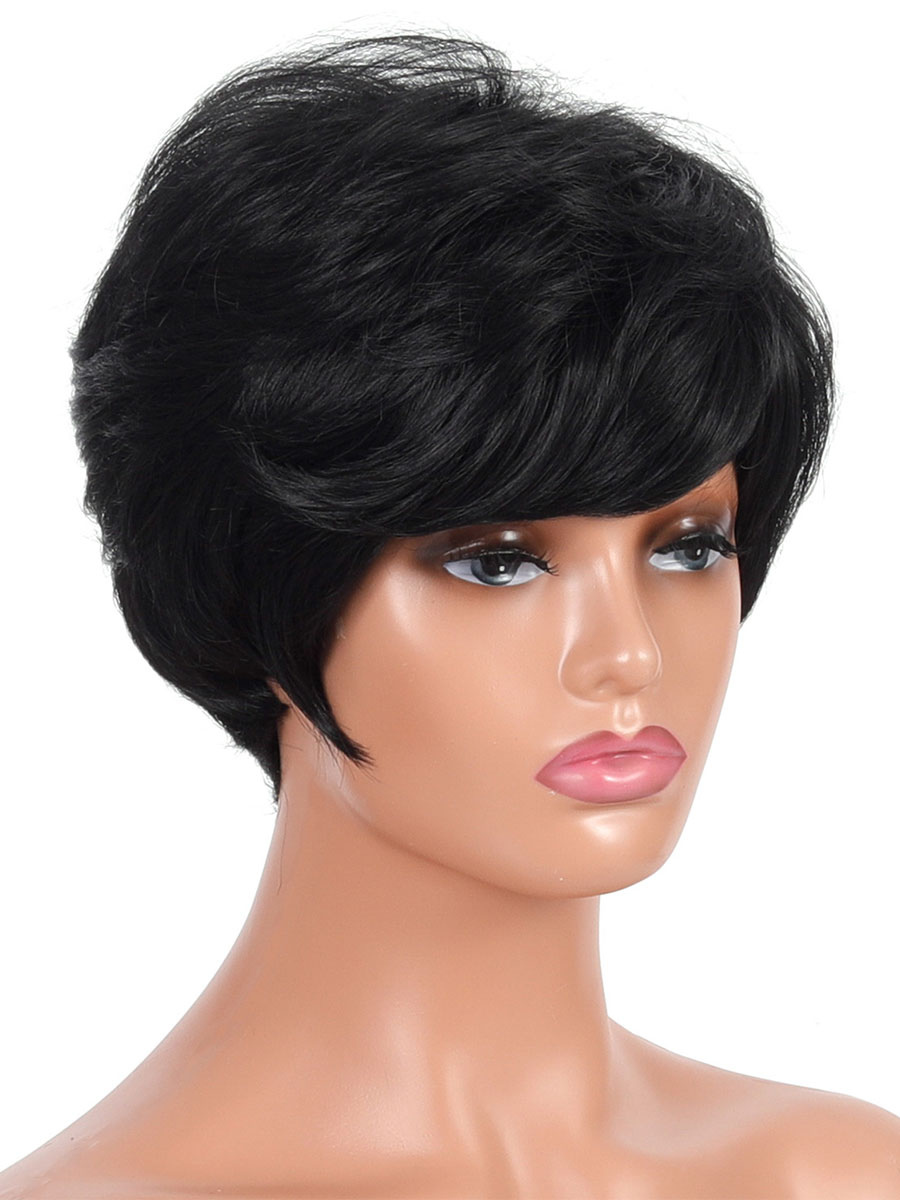 Women's Clothing Accessories | Synthetic Wigs Black Side Parting Heat Resistant Fiber Short Wig For Women - QZ85480