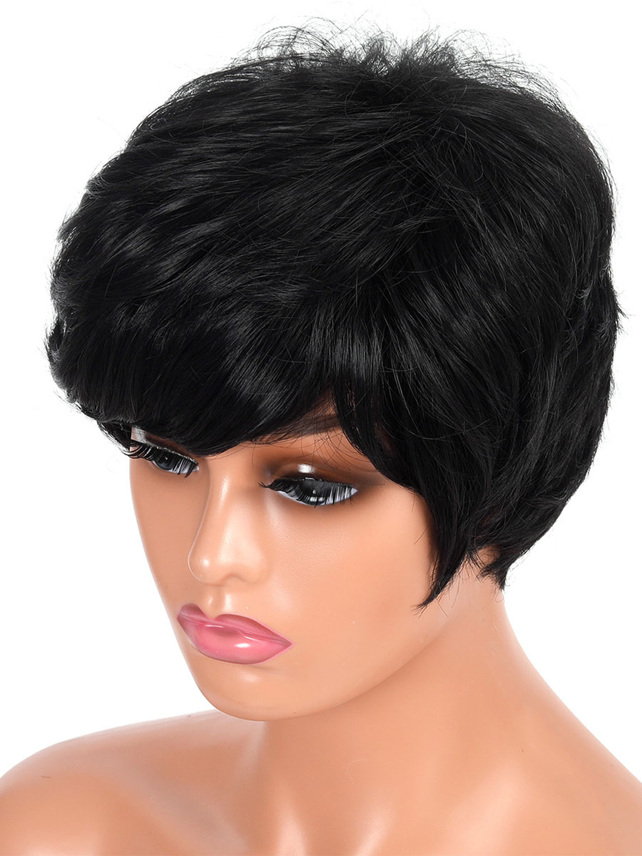 Women's Clothing Accessories | Synthetic Wigs Black Side Parting Heat Resistant Fiber Short Wig For Women - QZ85480