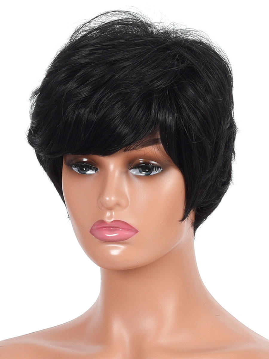 Women's Clothing Accessories | Synthetic Wigs Black Side Parting Heat Resistant Fiber Short Wig For Women - QZ85480