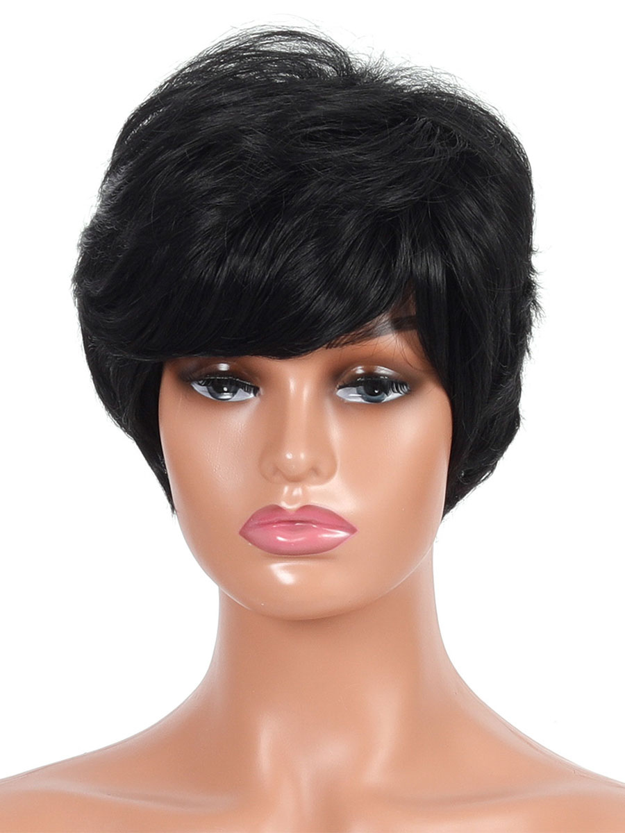 Women's Clothing Accessories | Synthetic Wigs Black Side Parting Heat Resistant Fiber Short Wig For Women - QZ85480