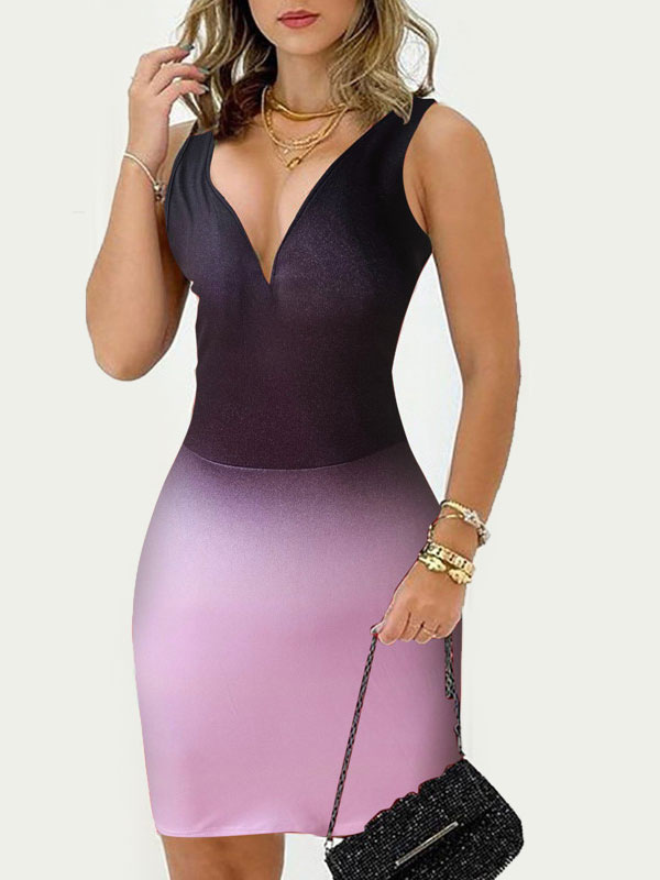 Women's Clothing Dresses | Bodycon Dresses Pink V Neck Backless Spaghetti Straps Sleeveless Polyester Knee Length Sexy Pencil Dress - RZ23658