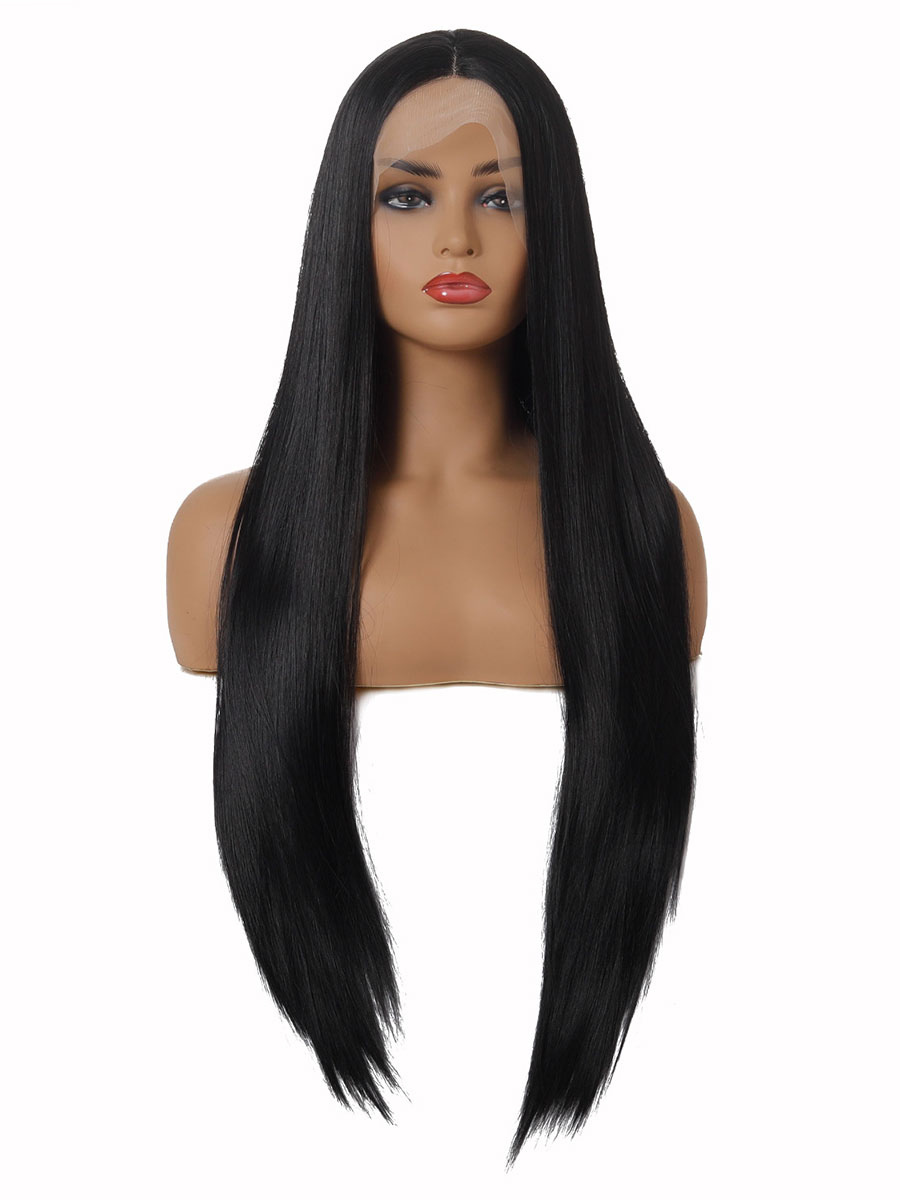 Women's Clothing Accessories | Women Black Straight Long Wig Heat Resistant Fiber Chic Layered Long Synthetic Wigs - HE06592