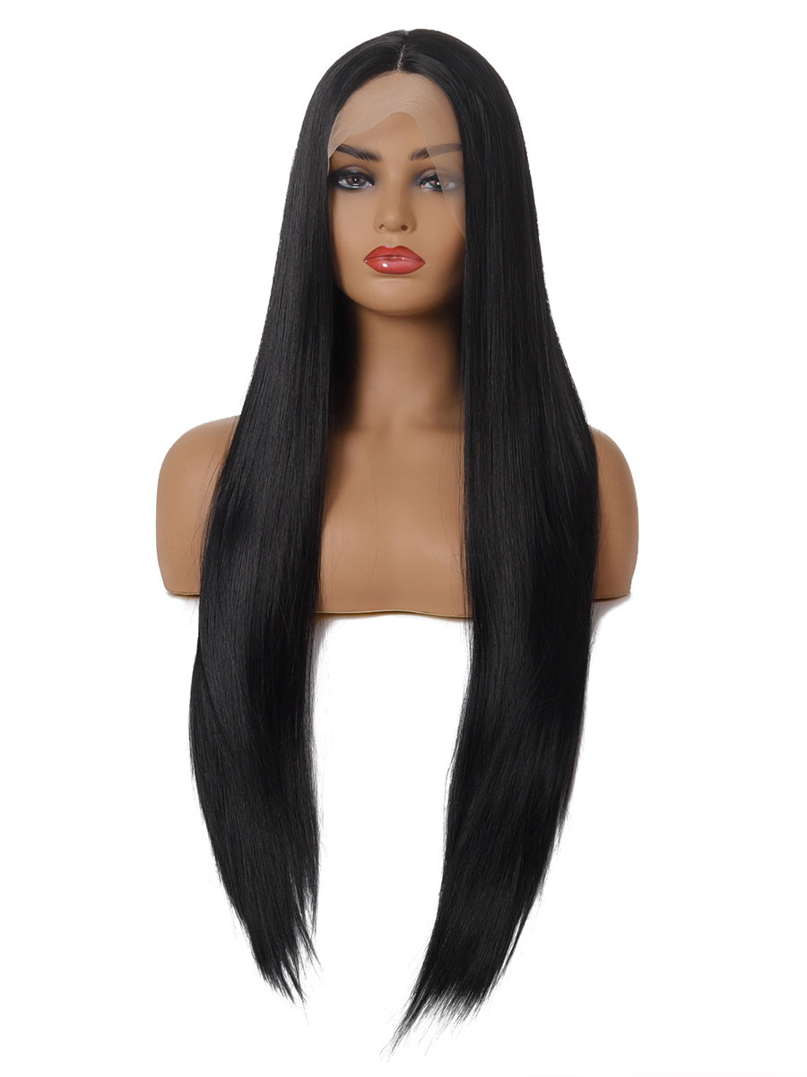 Women's Clothing Accessories | Women Black Straight Long Wig Heat Resistant Fiber Chic Layered Long Synthetic Wigs - HE06592