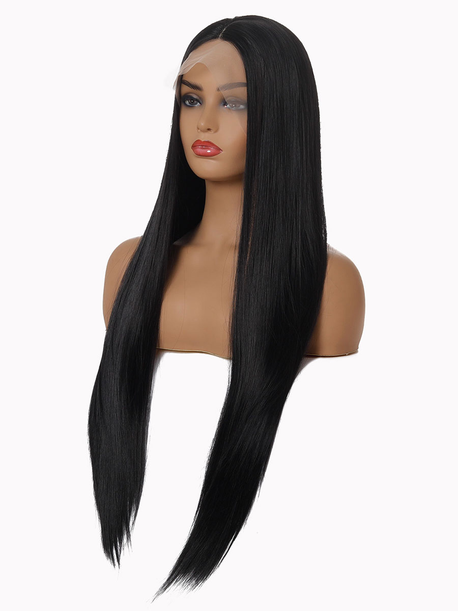 Women's Clothing Accessories | Women Black Straight Long Wig Heat Resistant Fiber Chic Layered Long Synthetic Wigs - HE06592