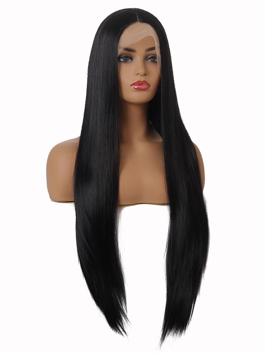 Women's Clothing Accessories | Women Black Straight Long Wig Heat Resistant Fiber Chic Layered Long Synthetic Wigs - HE06592