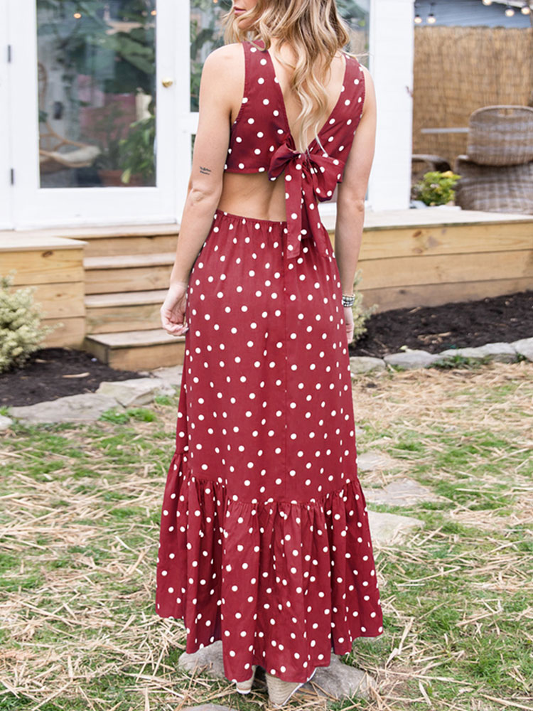 Women's Clothing Dresses | Maxi Dress Jewel Neck Sleeveless Polyester Bohemian Red Long Summer Dress - UM28373