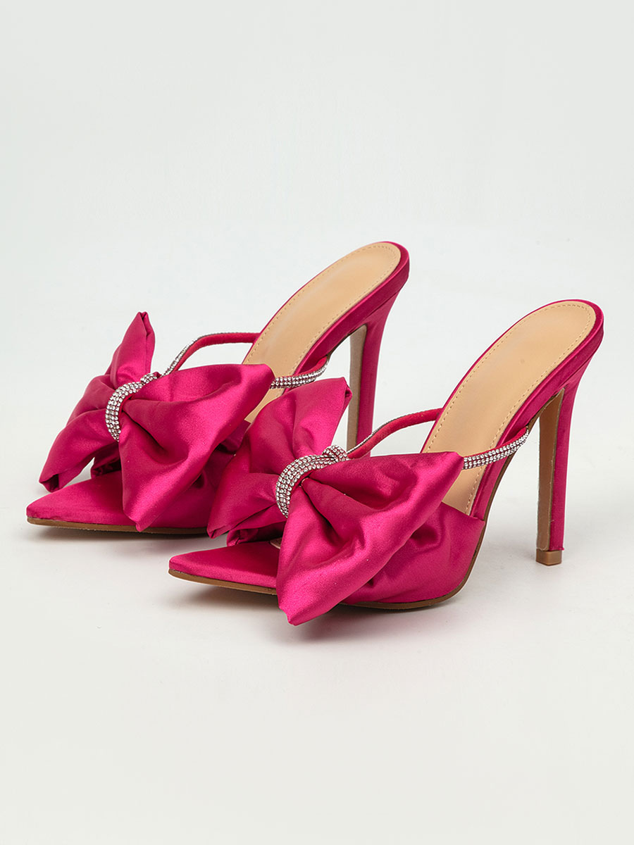 Chaussures Chaussures femme | Heeled Mule Rose Rouge Bows Stiletto Heel pointu Toe Slip sur des mules - YV20022