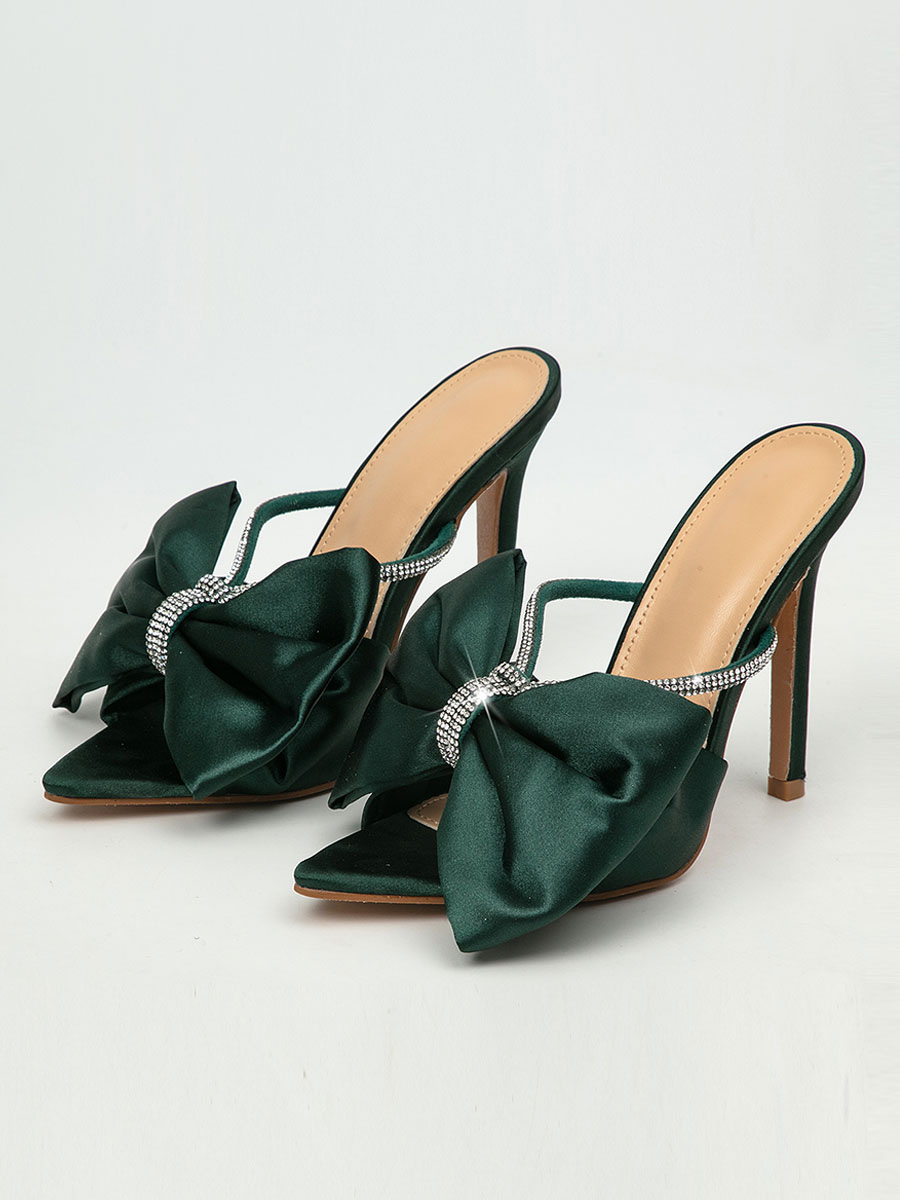 Chaussures Chaussures femme | Heeled Mule Rose Rouge Bows Stiletto Heel pointu Toe Slip sur des mules - SW45032