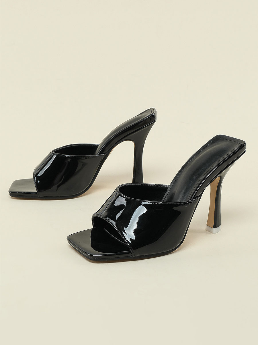 Chaussures Chaussures femme | Mules à talons pour femmes Stiletto Heel Square Toe Slip sur des mules bleus en cuir verni - CZ69218