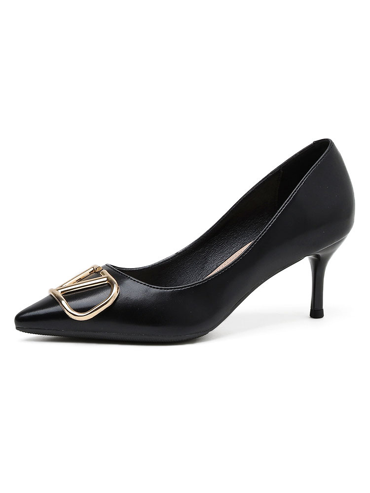 Zapatos de Mujer | Mujeres Bombas Mid Tacones bajos Chic Punta de punta Stiletto Heel Metal Detalles Elegantes tacones negros - BB25639