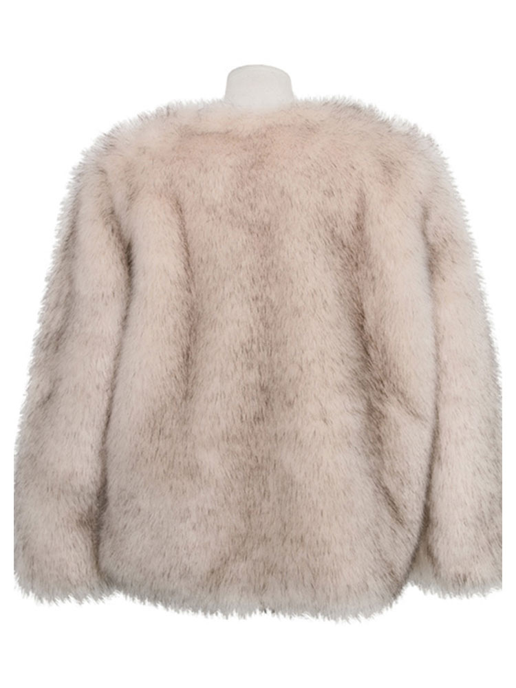 Women's Clothing Outerwear | Faux Fur Coats For Women Long Sleeves Jewel Neck Casual Ecru White Short Winter Coat - TF52470