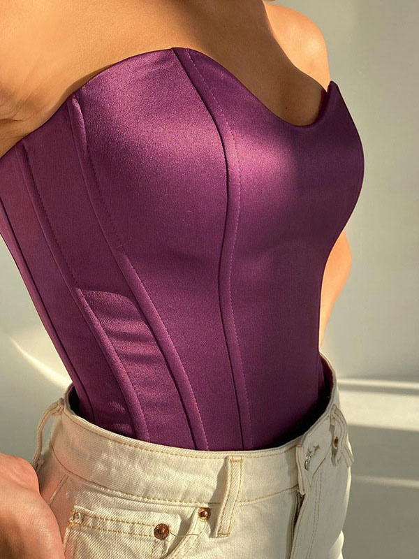 Women's Clothing Tops | Sexy Tube Top For Women Strapless Sleeveless Polyester Purple Summer Tops - VH75453