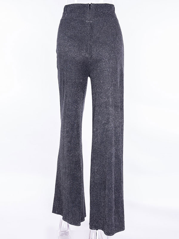 Women's Clothing Women's Bottoms | Pants Deep Gray Polyester Zipper Fly Elastic Waist High Rise Waist Wide Trousers - HA76450