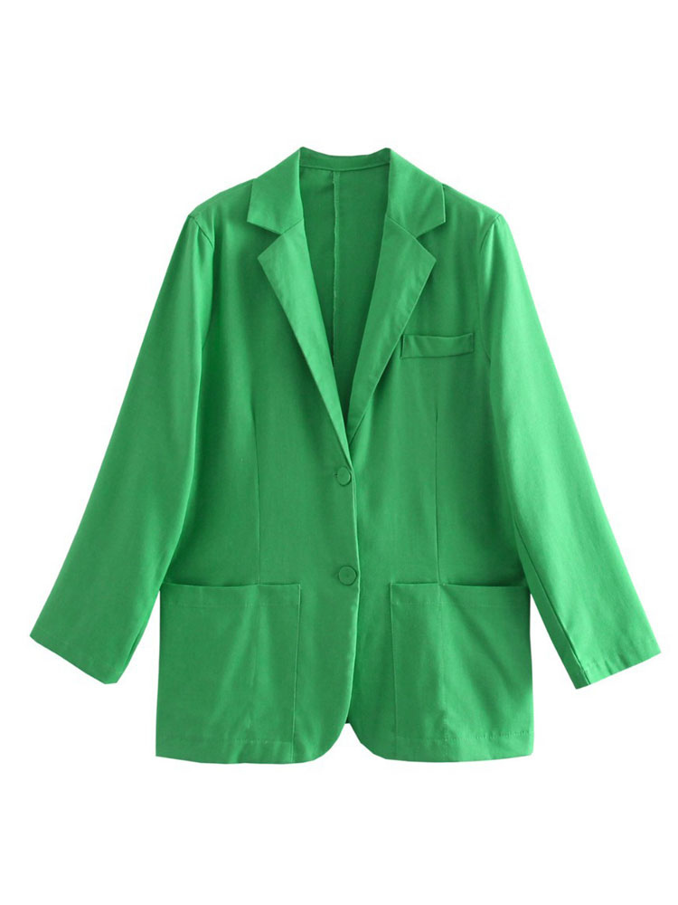 Women's Clothing Outerwear | Blazer Coat For Women Turndown Collar Long Sleeves Polyester Green Blazer Coat - QU26145