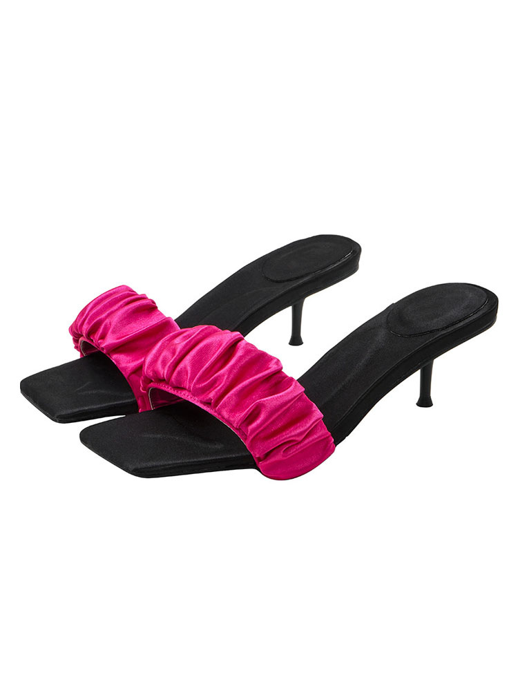 Chaussures Chaussures femme | Mules à talons pour femmes Talon aiguille Bout carré Satin Rose Mules - ZP41029