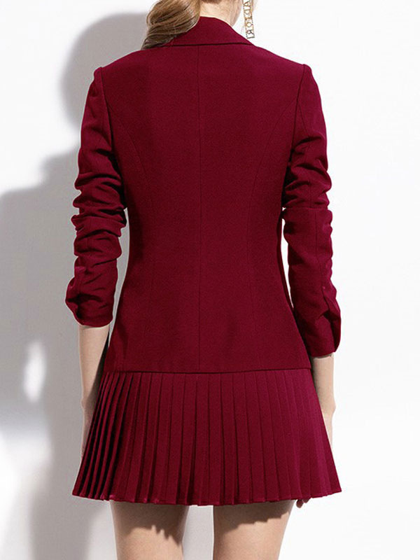 Women's Clothing Dresses | Shirt Dresses Red V-Neck Turndown Collar Buttons Long Sleeves Polyester Midi Dress - VF46655