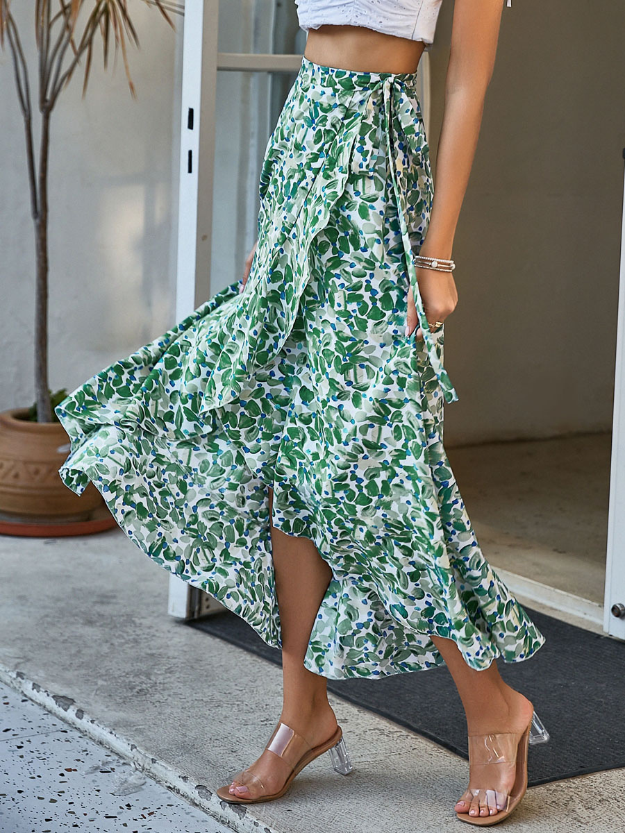 Mode Femme Bas Femmes | Jupe Longue Imprimé Coupe Cintrée à Lacets avec Fente Bicolores Jupe Femme - SG42670