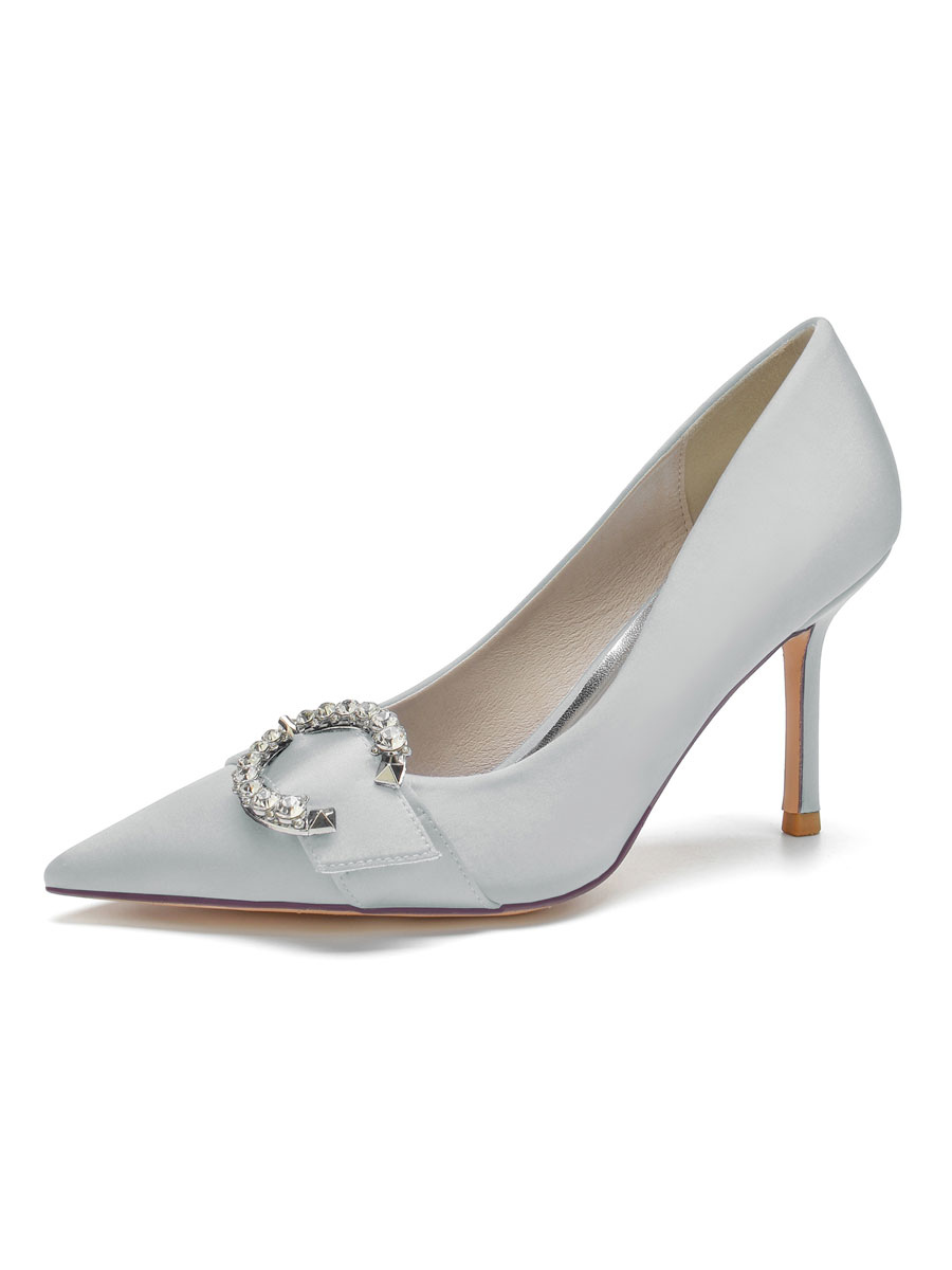 Shoes Occasion Shoes | Women's Bridal Shoes Buckle Heeled Pump in Satin - NK92251