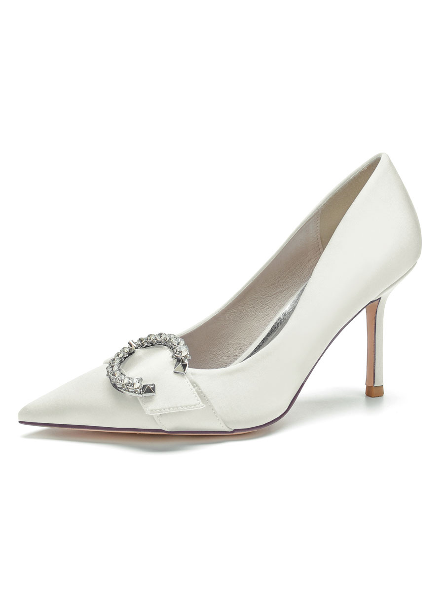 Shoes Occasion Shoes | Women's Bridal Shoes Buckle Heeled Pump in Satin - NK92251