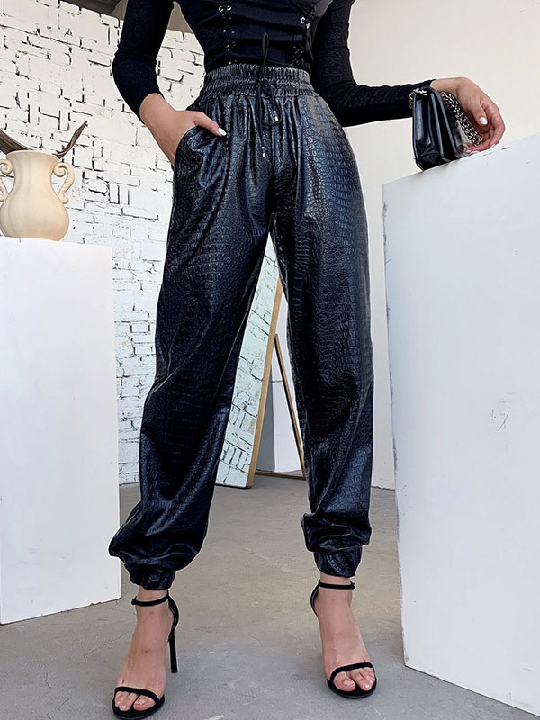 Women's Clothing Women's Bottoms | Pants Black PU Leather Trousers - LO81285