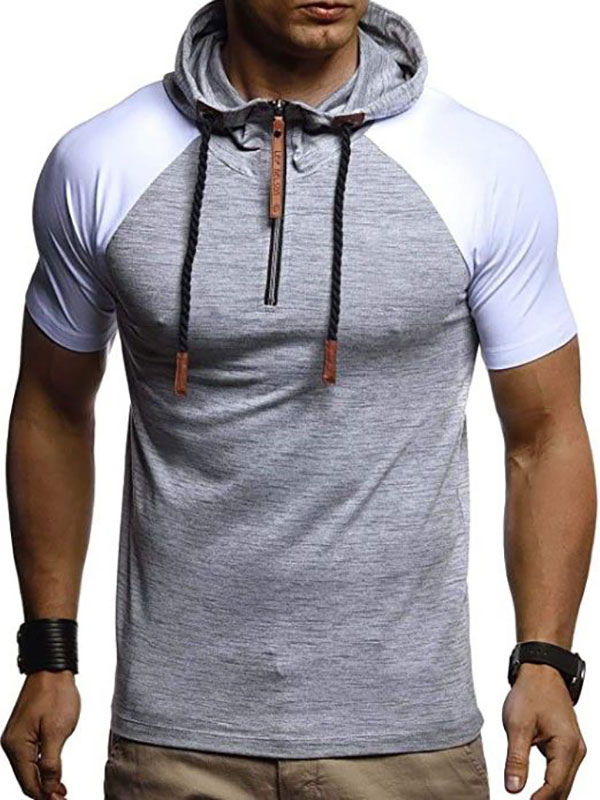Men's Clothing T-Shirts & Tanks | T-shirts Chic Hooded Short Sleeves - BI50129