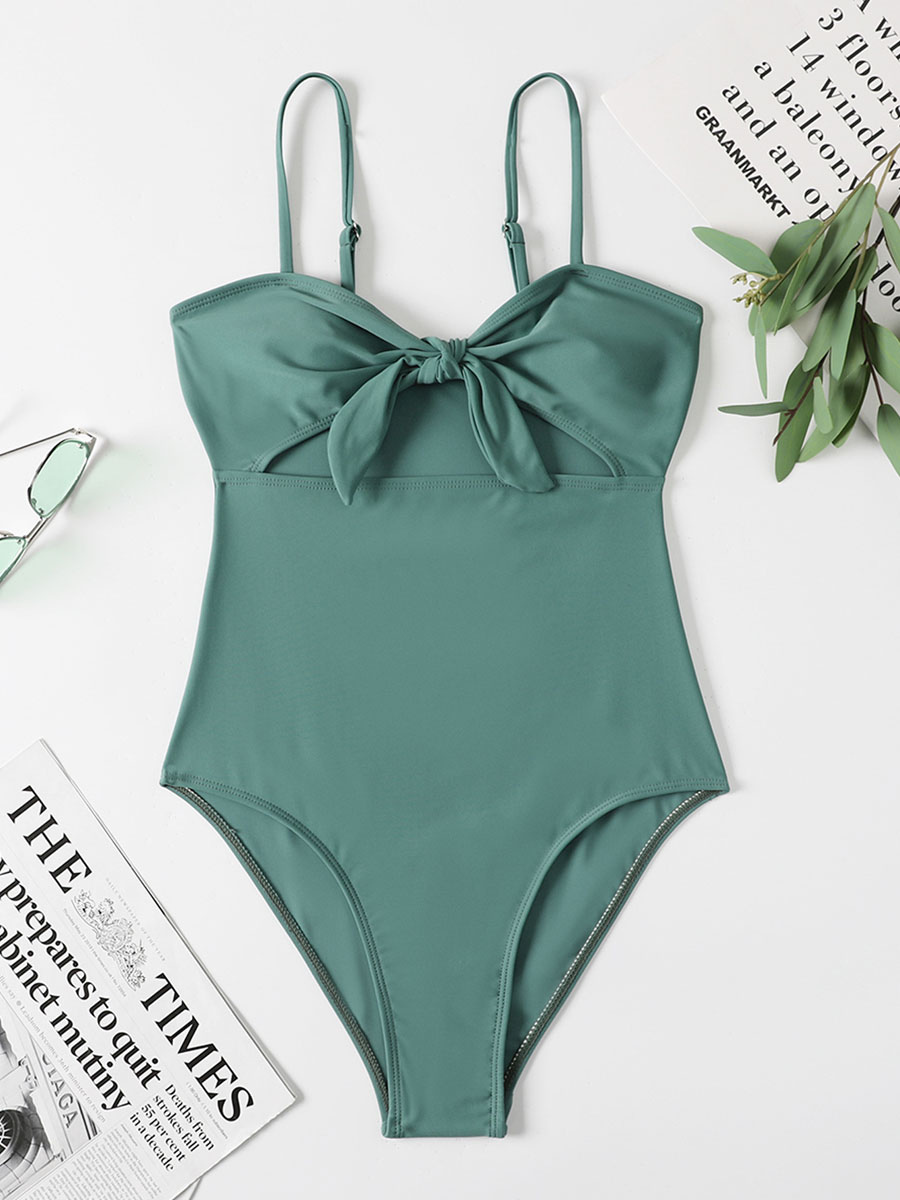 Women's Clothing Swimsuits & Cover-Ups | One Piece Swimsuits For Women Blue Green Cut Out Summer Sexy Swimwear - YU50841