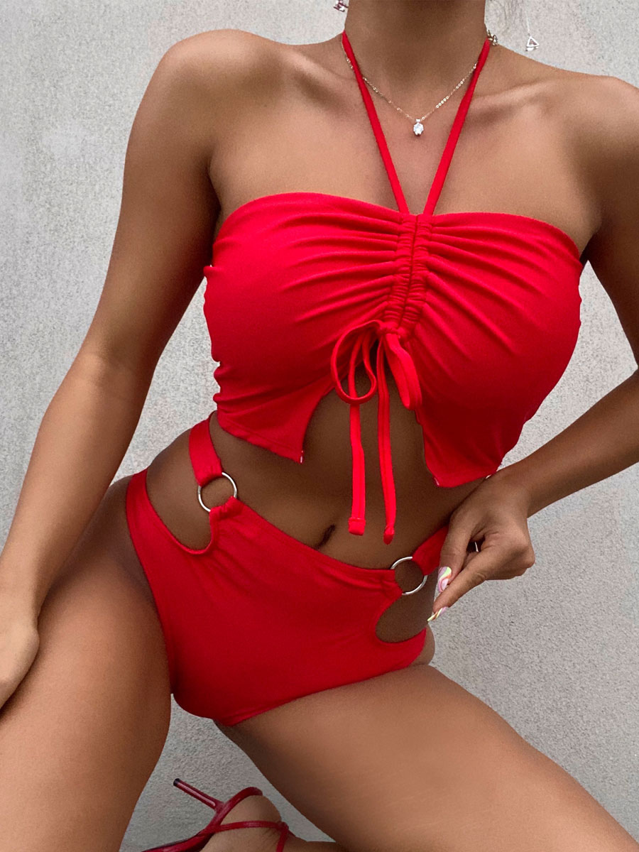 Women's Clothing Swimsuits & Cover-Ups | Two Piece Swimsuits For Women Red Buttons Summer Sexy Bathing Suits - TH28927