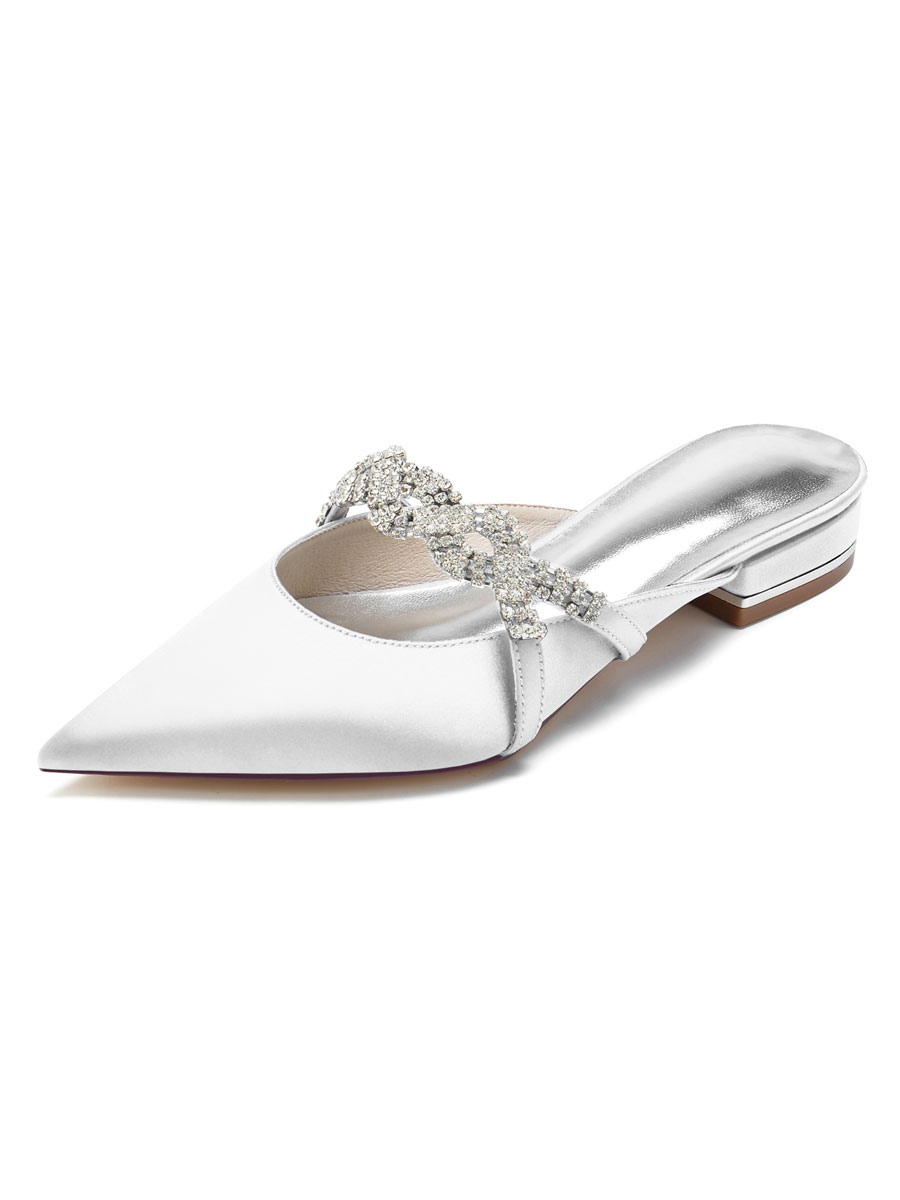 Zapatos de Fiesta | Zapatos nupciales de las mujeres Rhinestones Satin puntiagudos puntiagudos zapatos de novia plana - YQ91859