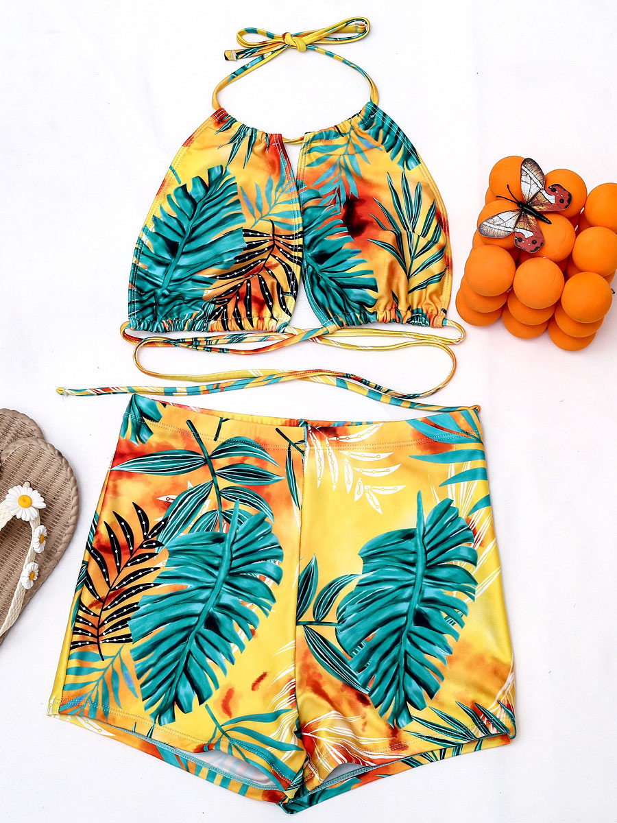 Women's Clothing Swimsuits & Cover-Ups | Women Two Piece Swimsuits Yellow Lace Up Asymmetrical Summer Beach Bathing Suits - NT08299