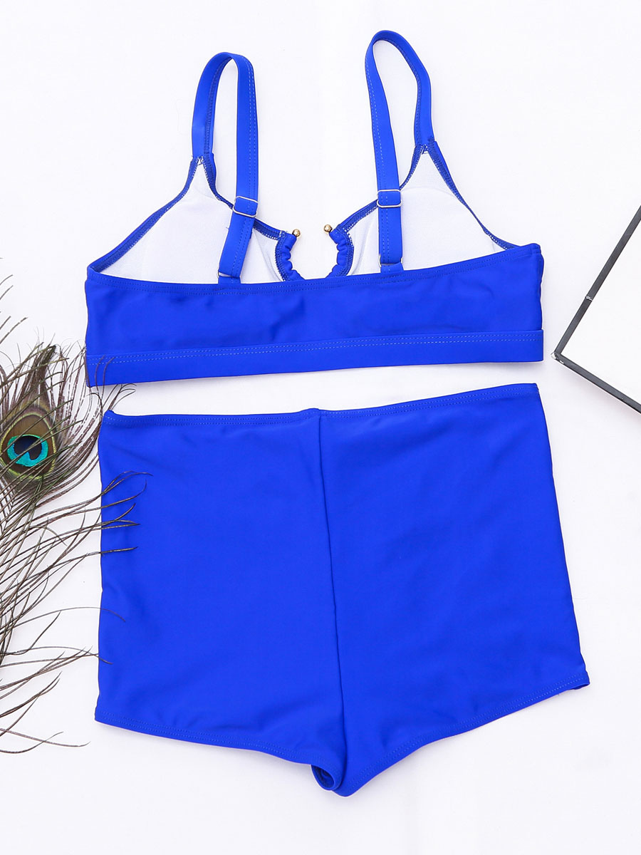 Women's Clothing Swimsuits & Cover-Ups | Women Two Piece Swimsuits Royal Blue Buttons Summer Beach Bathing Suits - RQ13646