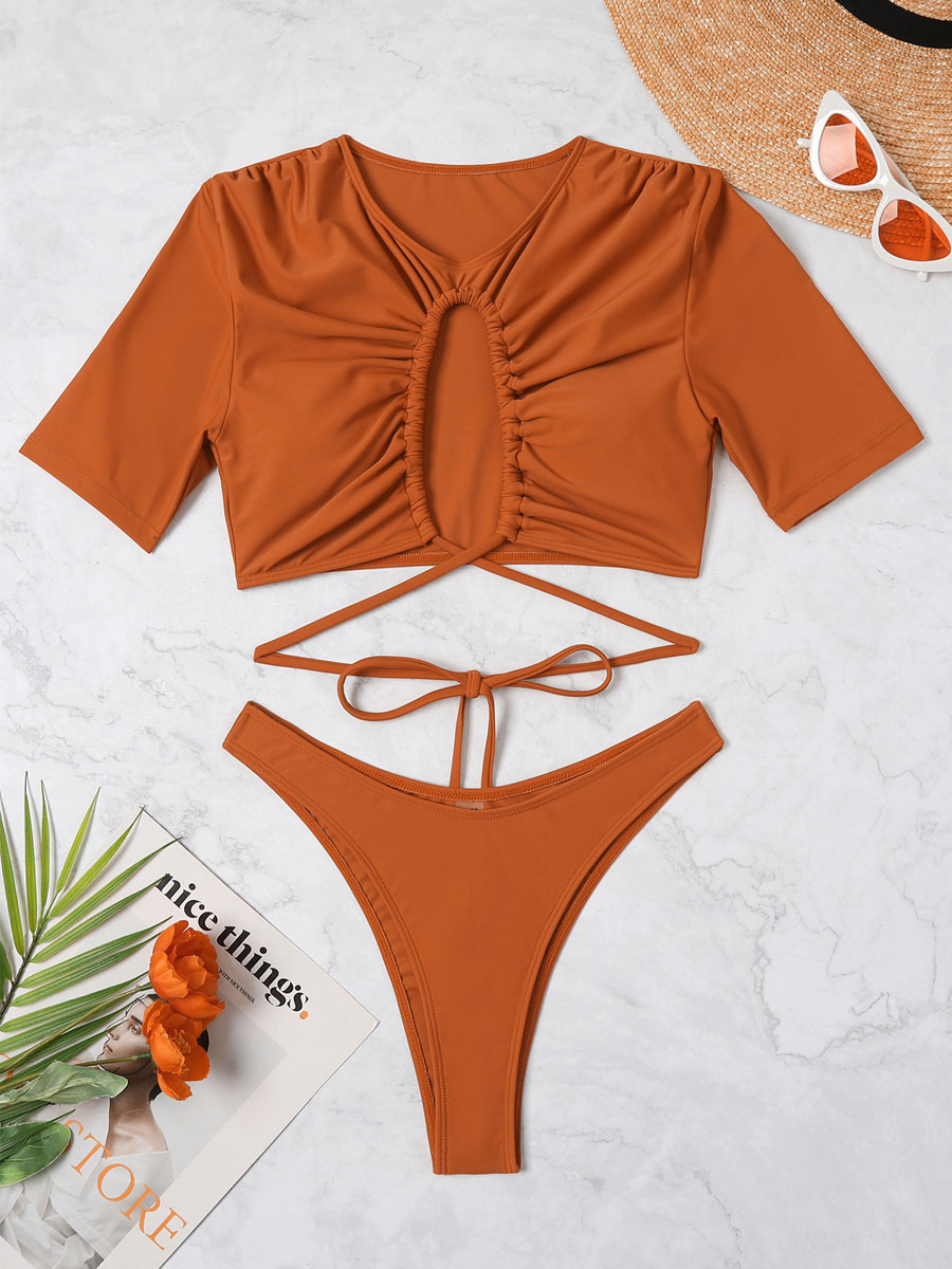 Women's Clothing Swimsuits & Cover-Ups | Two Piece Swimsuits For Women Orange Lace Up Summer Beach Swimwear - VD72380