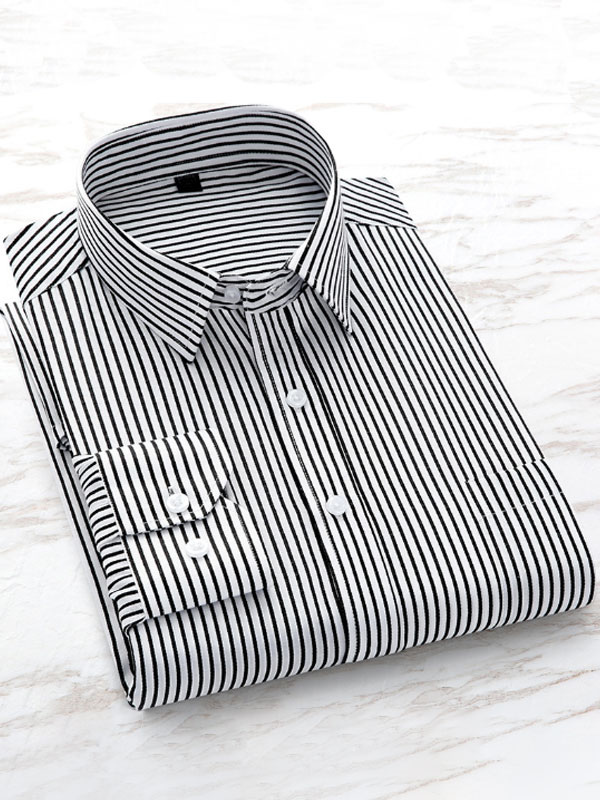 Men's Clothing Shirts | Men's Striped Dress Shirts with Pocket Long Sleeves Grey - XU05834
