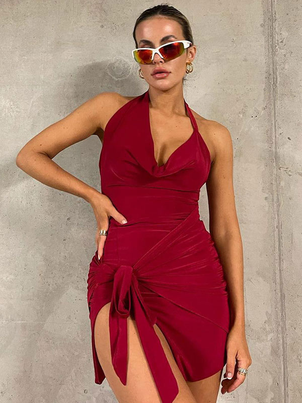 Women's Clothing Clubwear | Club Dress Sexy Sleeveless Polyester Red Sexy Dress - MB92832