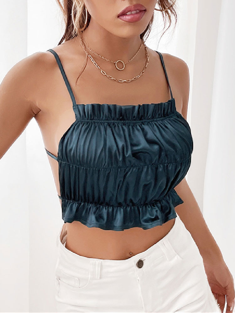 Women's Clothing Tops | Sexy Top For Women Straps Neck Sleeveless Polyester Summer Tops - BJ68900