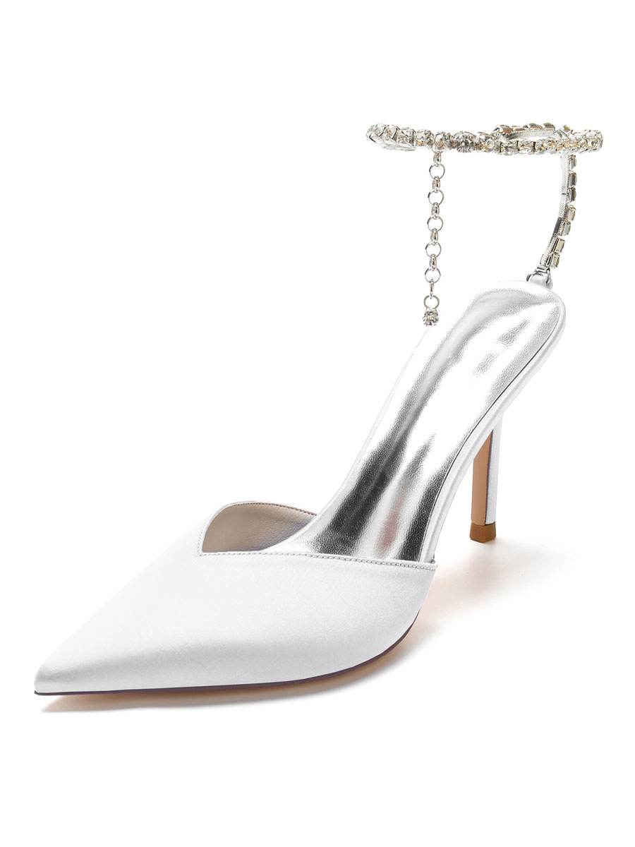 Zapatos de Fiesta | Zapatos de boda para mujer Diamantes de imitación Satén Punta estrecha Tacón de aguja Zapatos de novia - EZ19442