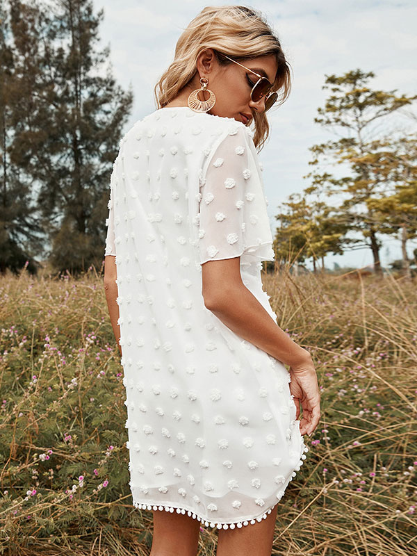 Women's Clothing Dresses | Summer Dress V-Neck White Knee Length Beach Dress - TB01863