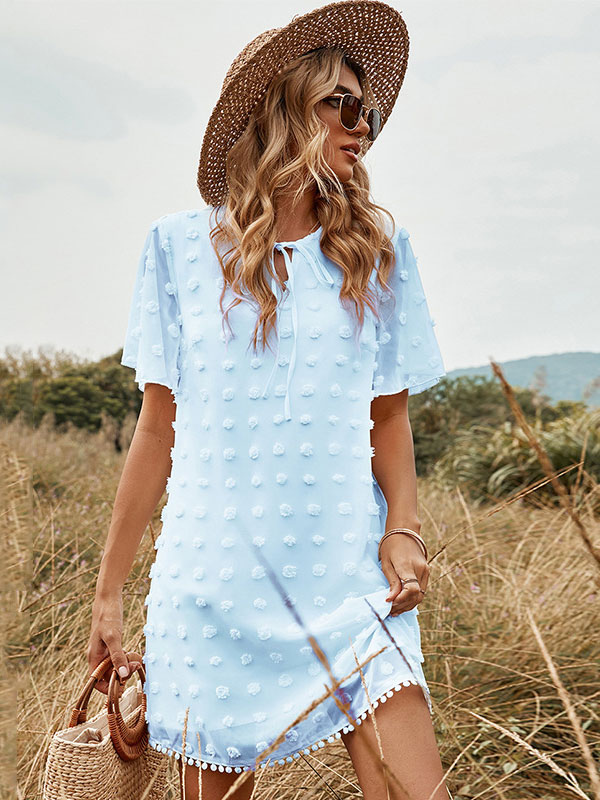 Women's Clothing Dresses | Summer Dress V-Neck White Knee Length Beach Dress - TB01863
