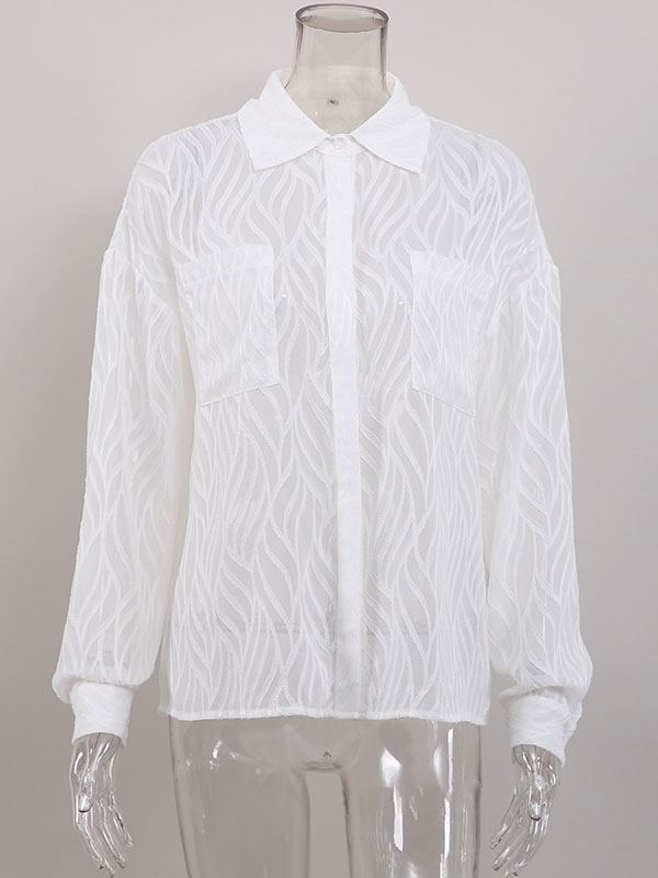 Women's Clothing Tops | Shirt For Women White Turndown Collar Casual Long Sleeves Polyester Tops - OB65160