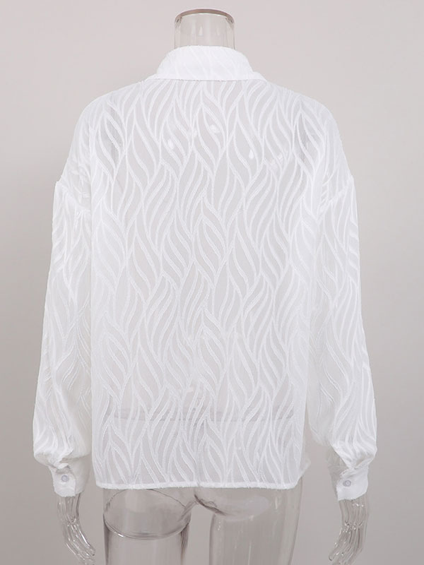 Women's Clothing Tops | Shirt For Women White Turndown Collar Casual Long Sleeves Polyester Tops - OB65160