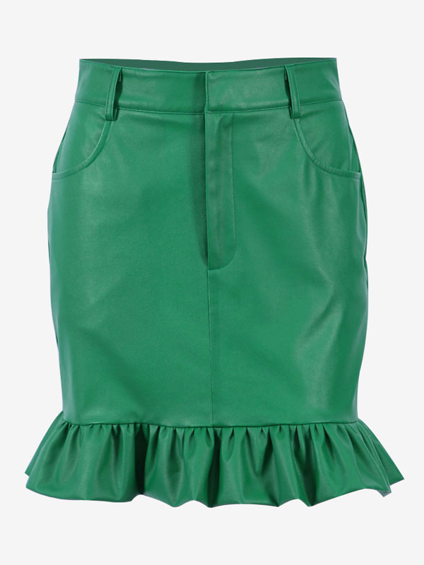 Women's Clothing Women's Bottoms | Women Skirt Green PU Leather Short Autumn And Winter Women Bottoms - QJ35229