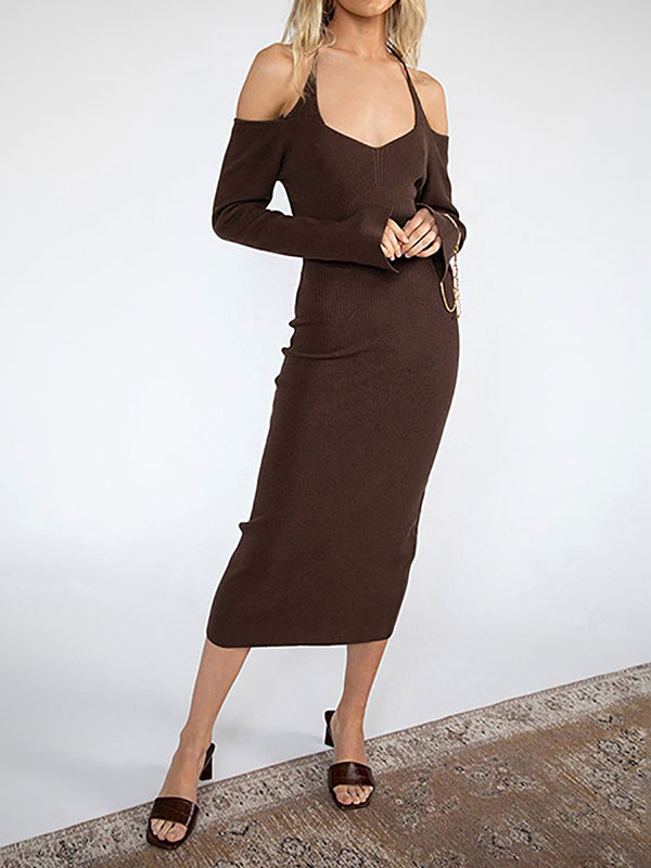 Women's Clothing Dresses | Knitted Dress For Women Modern Long Sleeves Backless - HX48172