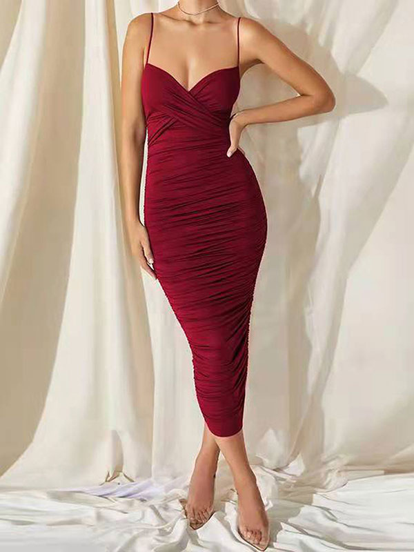 Women's Clothing Dresses | Party Dresses Burgundy Straps Neck Sleeveless Backless Semi Formal Dress - XZ03749
