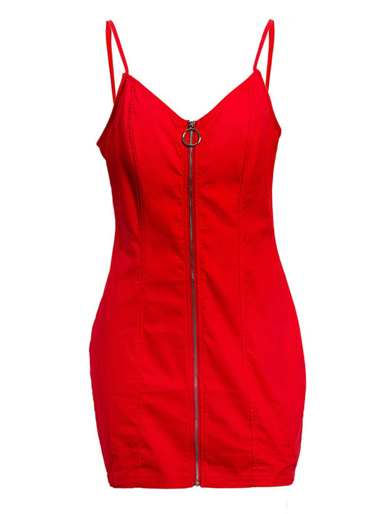 Women's Clothing Dresses | Mini Dresses Red Sleeveless Lycra Spandex Short Dress - JP81139