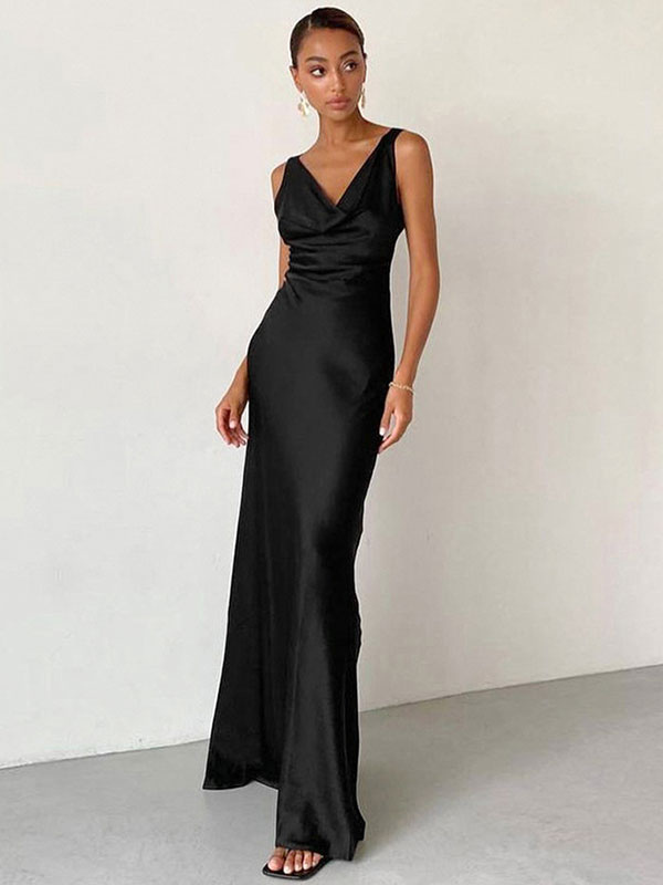 Women's Clothing Dresses | Maxi Dress V-Neck Sleeveless Polyester Long Dress - JT16810