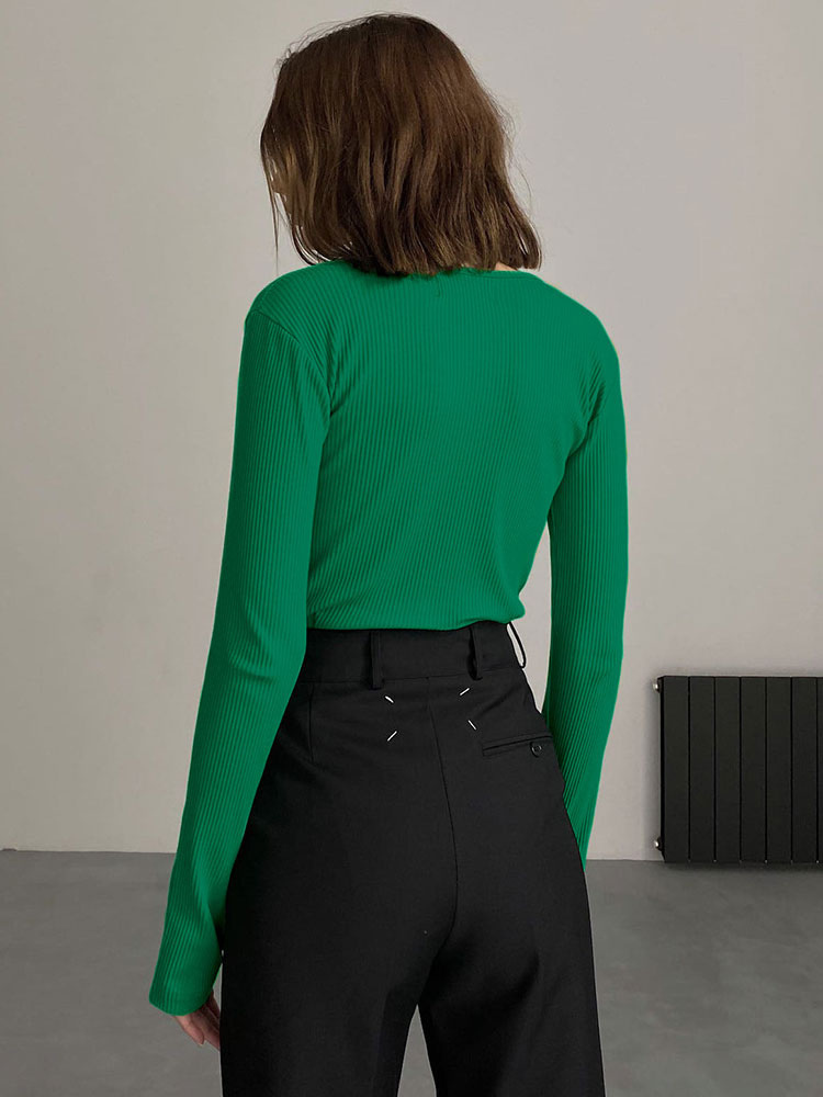 Mode Femme Tops | T-shirt Femme à Col Rond avec Manches Longues Unicolore - QZ19653