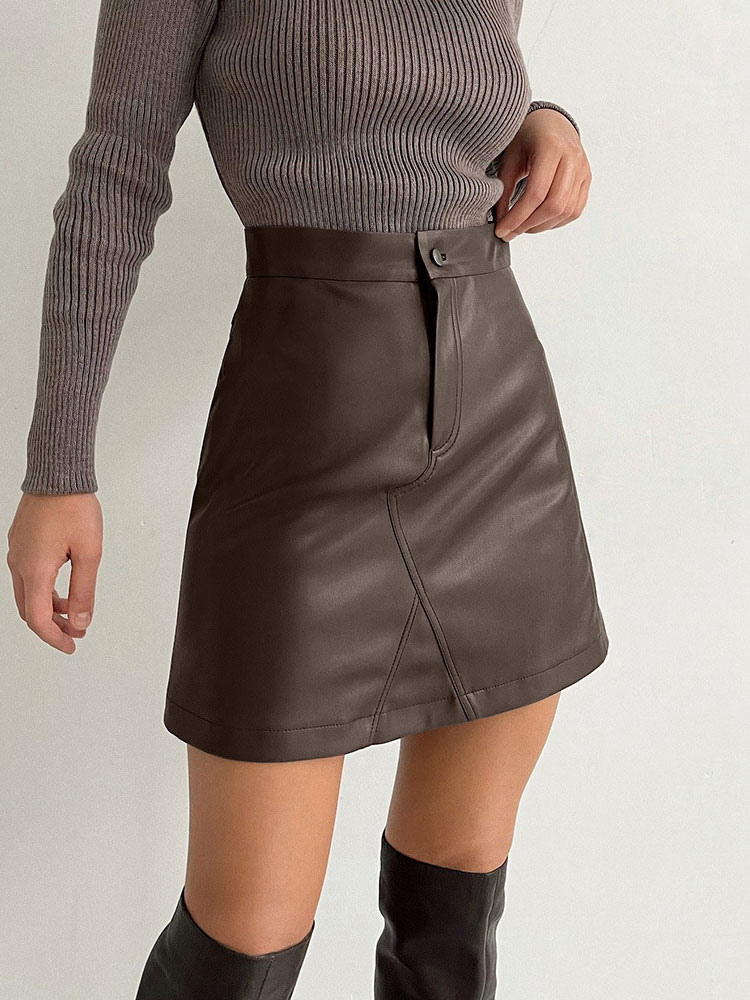 Women's Clothing Women's Bottoms | Women Skirt Black PU Leather Short Autumn And Winter Women Bottoms - BZ52619